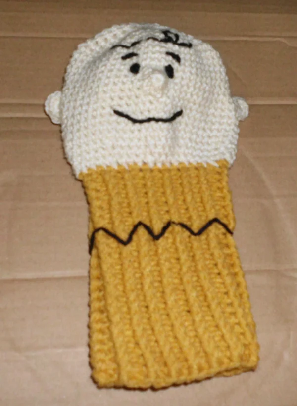Crocheted Charlie Brown  character driver golf club cover