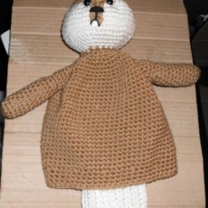 Crocheted Happy Gopher character driver golf club cover