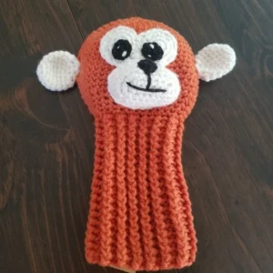 Crocheted Monkey character driver golf club cover