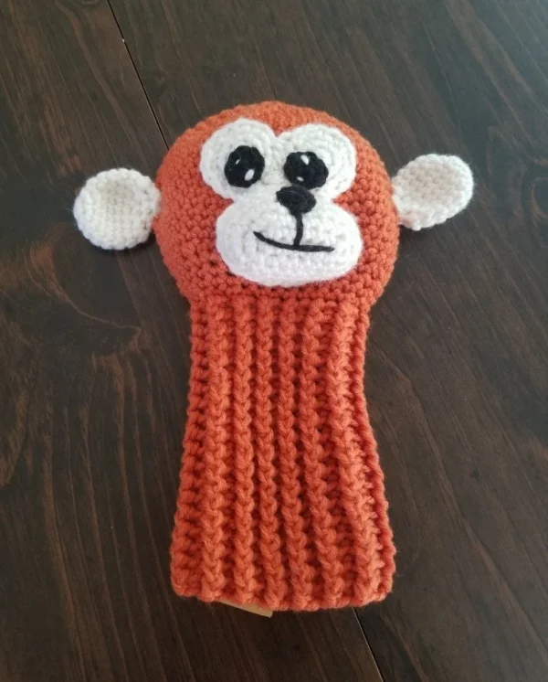Crocheted Monkey character driver golf club cover